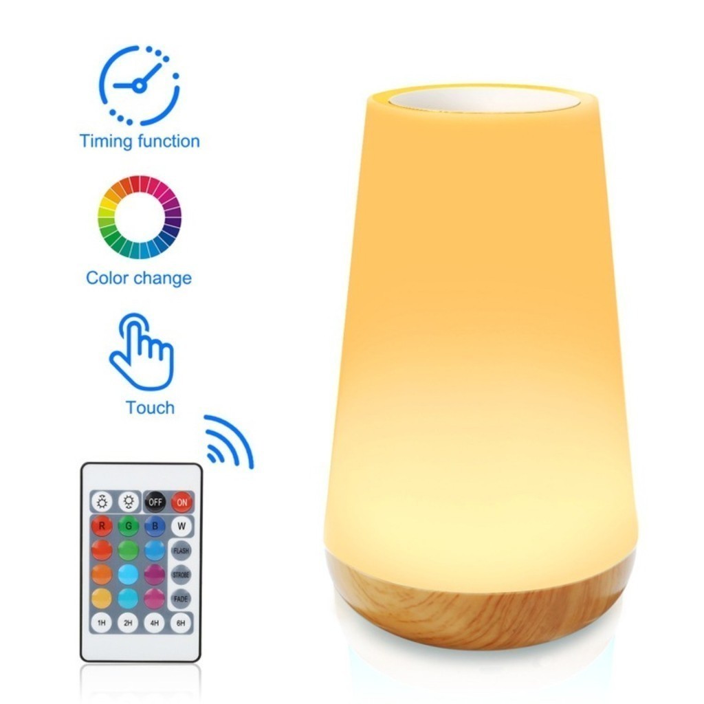 Modern Touch Table Lamp with Remote Control, LED Bedside Light with Adjustable Timer