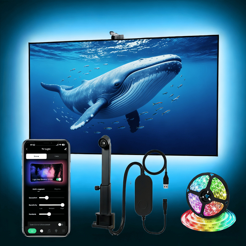 Luz de atmosfera de fundo de TV USB com barra de luz de fundo de TV RGB-IC Câmera Escolha de cor síncrona Mudança de cor