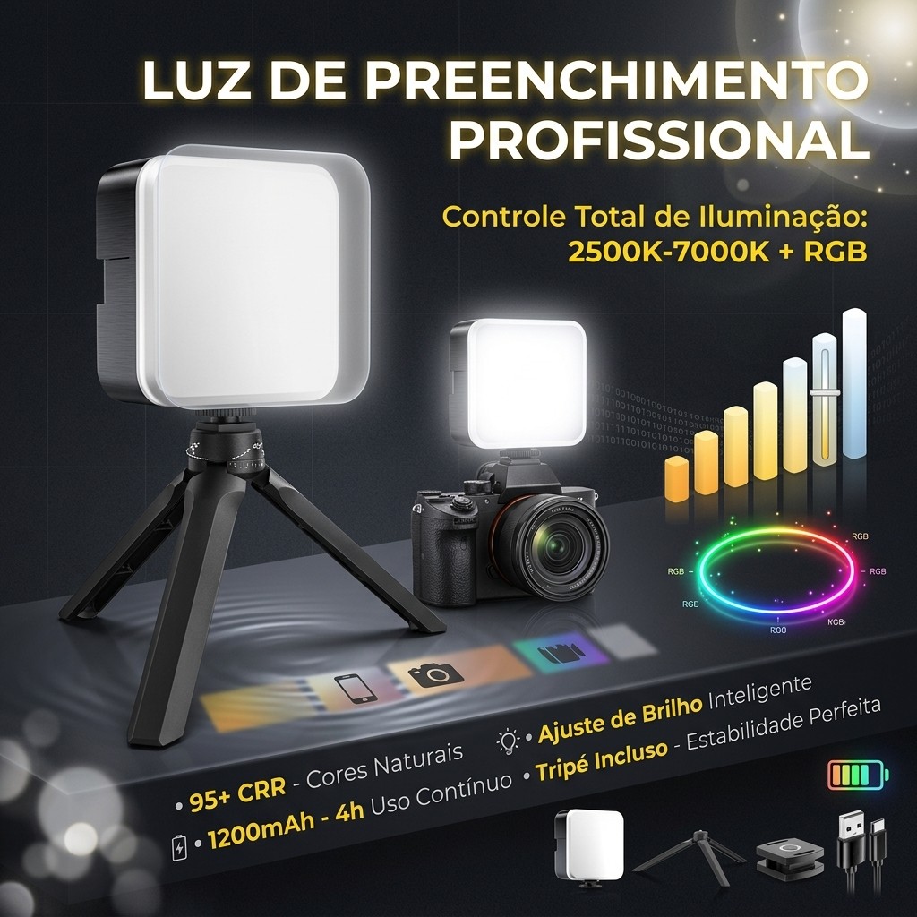 Luz RGB Portatil De Vídeo LED Luz tricolor Para Câmera De Celular Preenchimento 2500K-7000K
