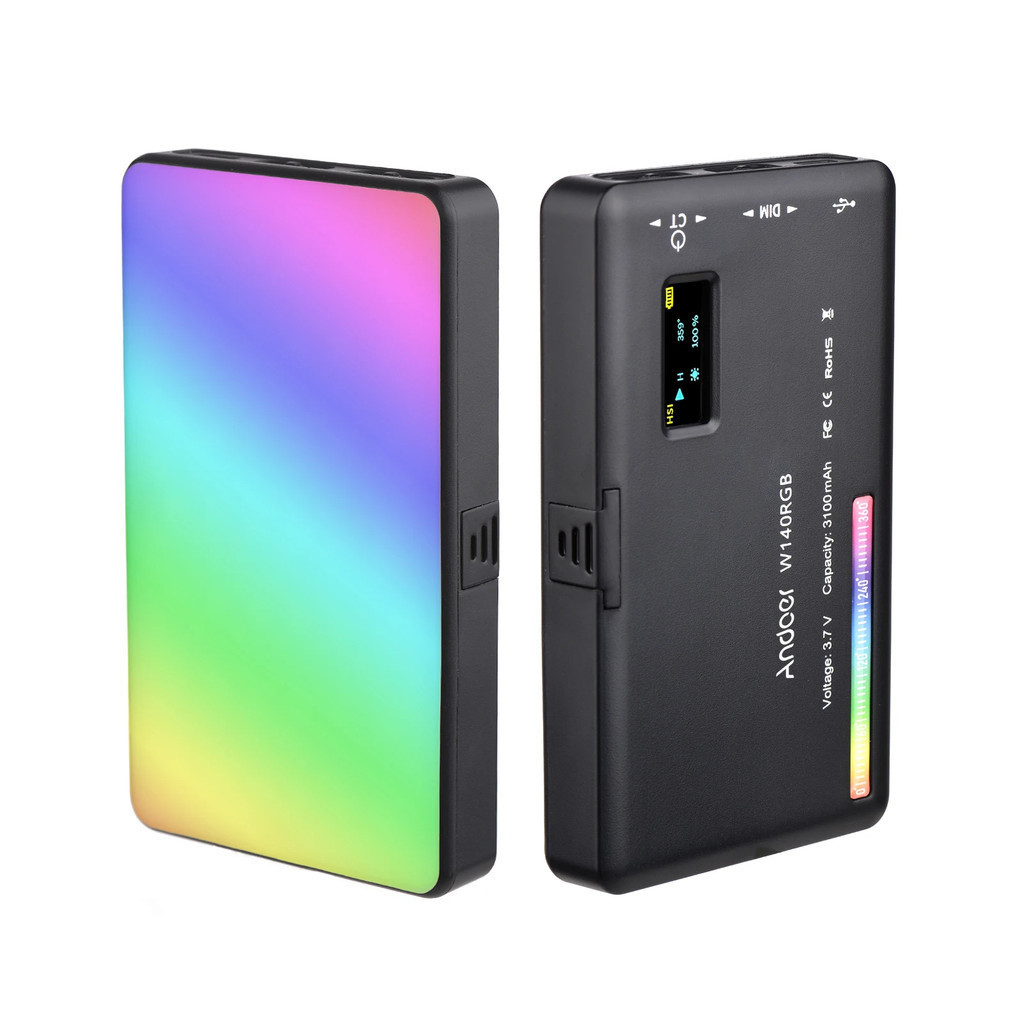 Luz Led Recarregável, de Vídeo W140 RGB Preenchimento Fotográfico, Regulável, Display