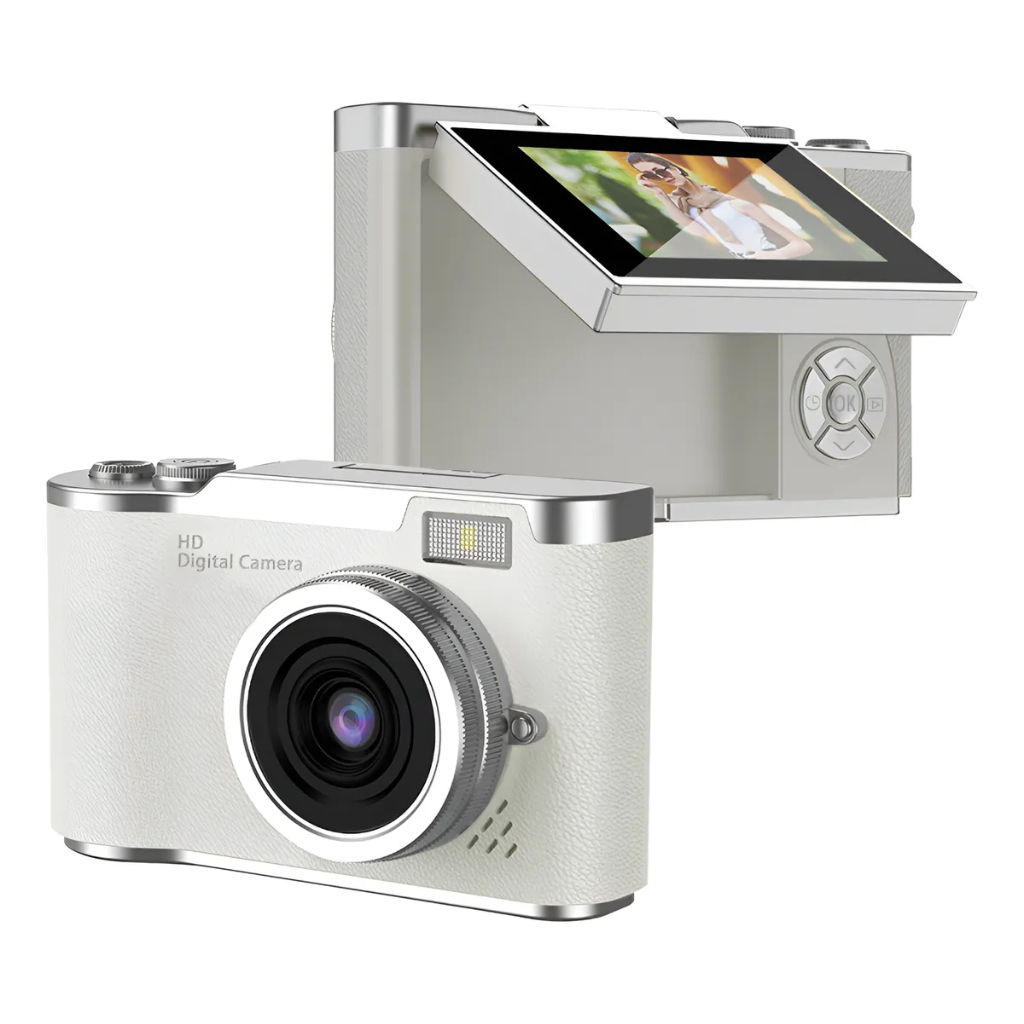 Câmera Digital 48MP 4K HD Tela 180° Vlog Selfie Zoom 8x Compacta com Flash