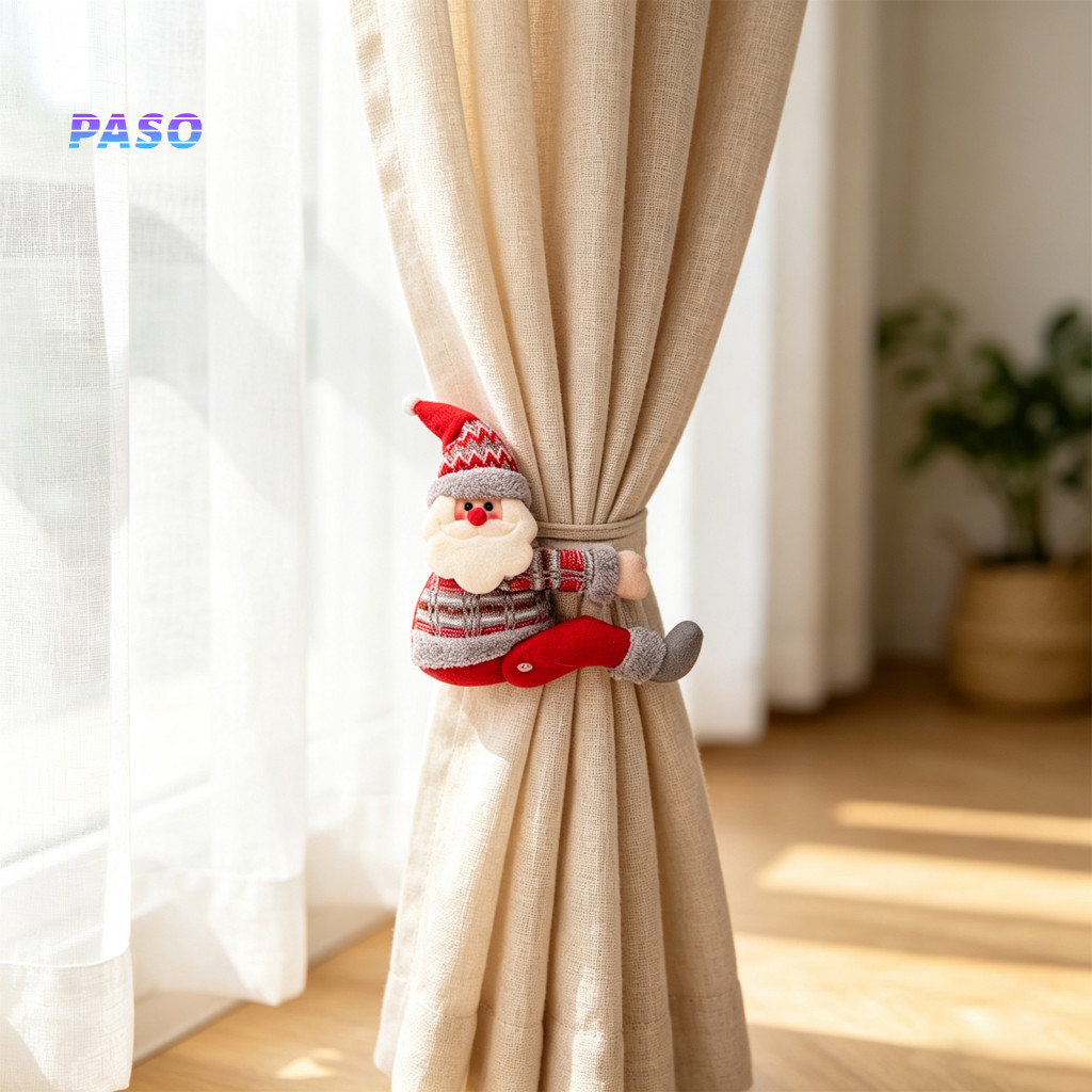 Decorative Christmas Curtain Buckles Tiebacks Set – Adjustable Cartoon Santa Snowman Reindeer Holiday Window Decor Fes