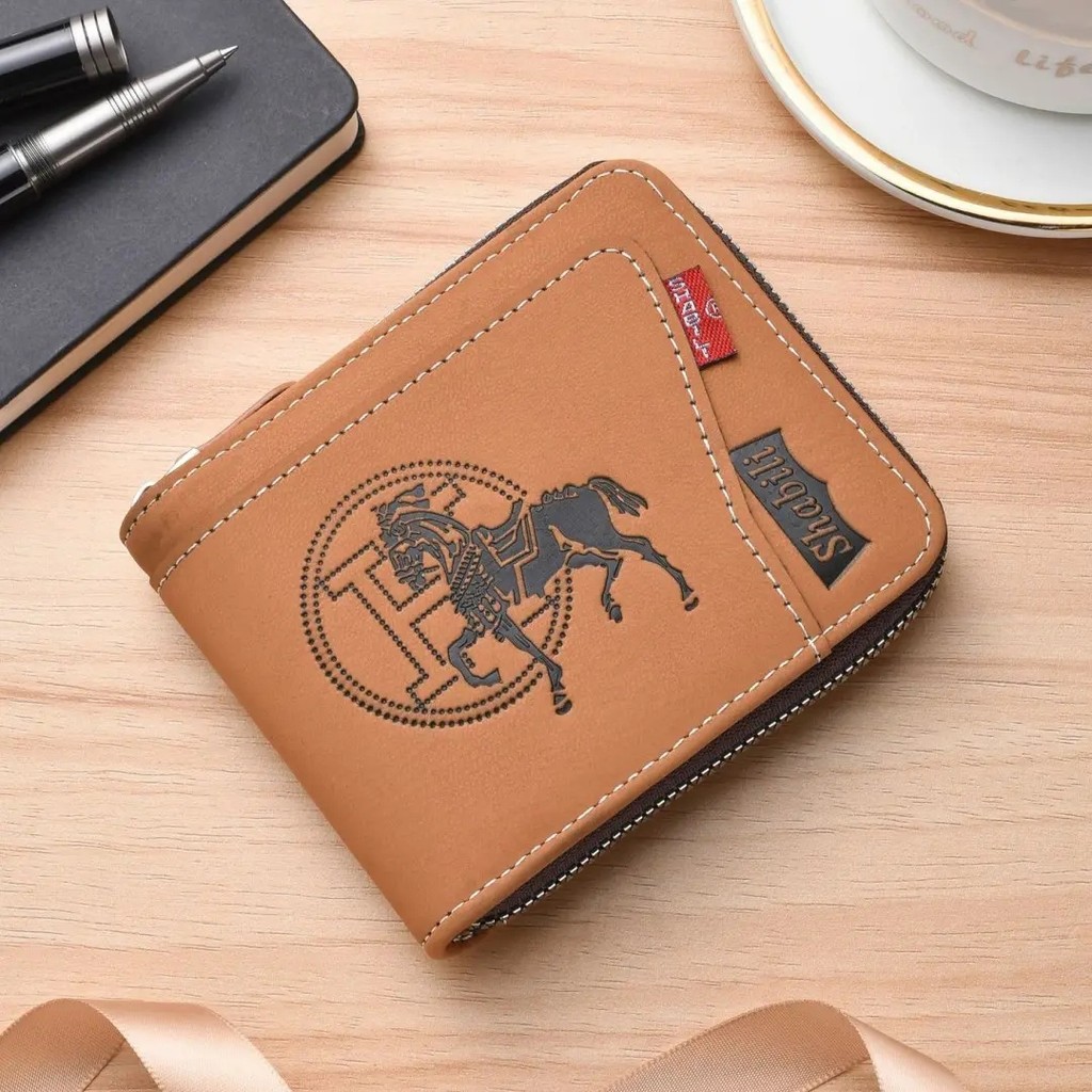 Classic Style Short PU Leather Wallet for Men, Printed Design, Large Capacity, Foldable Coin and Card Holder, Suitable f
