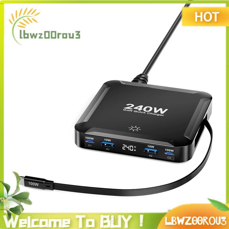 Carregador GaN 240W Display Digital Estação De Carregamento Rápido Com Cabo Retrátil USB C De 100 W Para Smartphones Plu