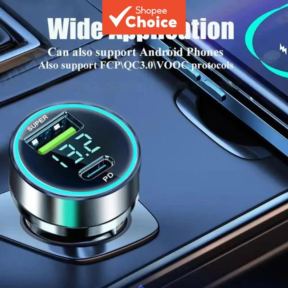Carregador Veicular Universal 120W com Display Digital PD, Duplo Porta, Carregamento Rápido para Smartphone e Tablet