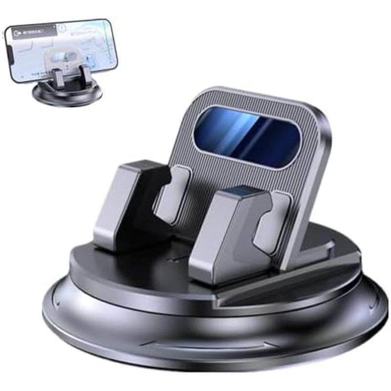 Car Cell Phone Holder Mount, 360° Adjustable, Slip-Free Spring Snap Dashboard Stand, Sun Glare Free, Compatible with Sma
