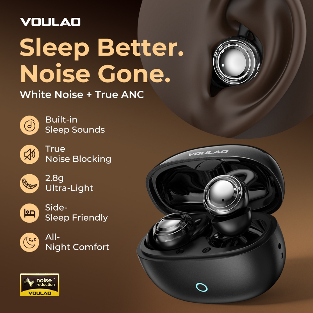 VOULAO VL02 Fones De Ouvido Para Dormir True ANC Com Ruído Branco Integrado Bluetooth 6.0 Mini Sem Fio Travessas Laterai