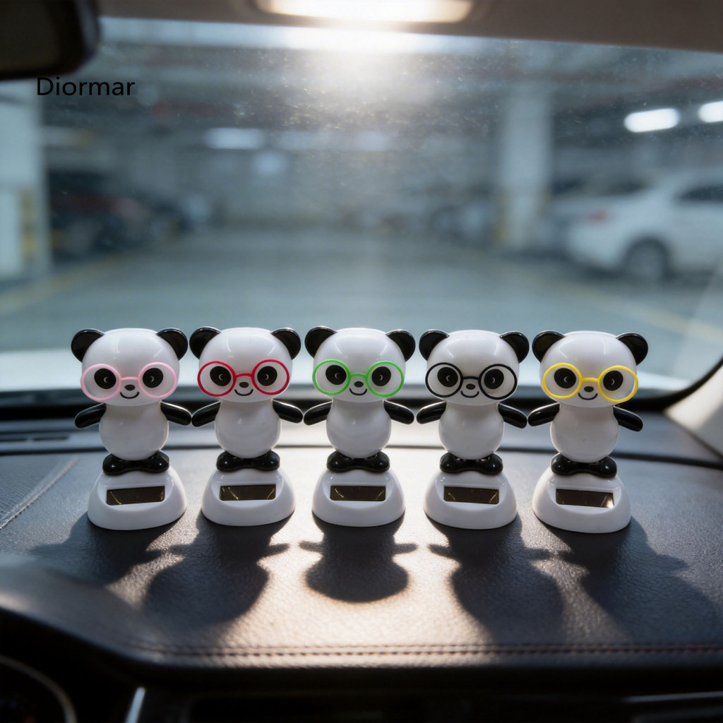 Car Dashboard Ornament Black and White Solar Panda Cute Plastic Pendant with Automatic Head Swinging Decoration for Sout