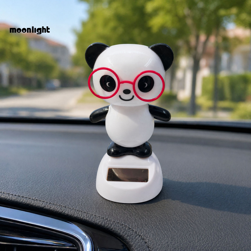 Solar Panda Car Ornament Cute Plastic Dashboard Pendant with Automatic Head Swinging Decoration Perfect Accessory for So