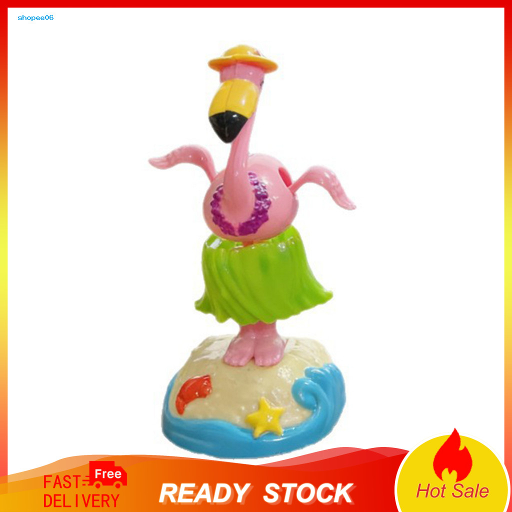 Car Ornaments Solar Powered Decor Cute Flamingo Ornament with Automatic Swing Hawaiian Grass Skirt Dashboard Seaside Sty