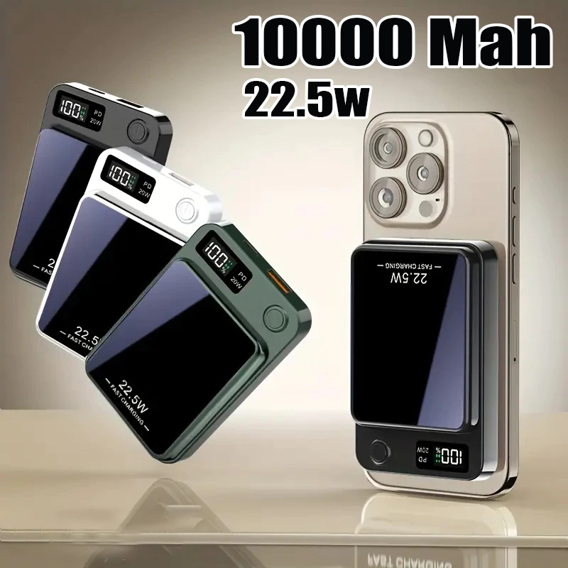 2 IN 1 Portable Charger 10000mAh 22.5W Super Fast Charging For Iphone Induction Magsafe Powerbank Battery Pack