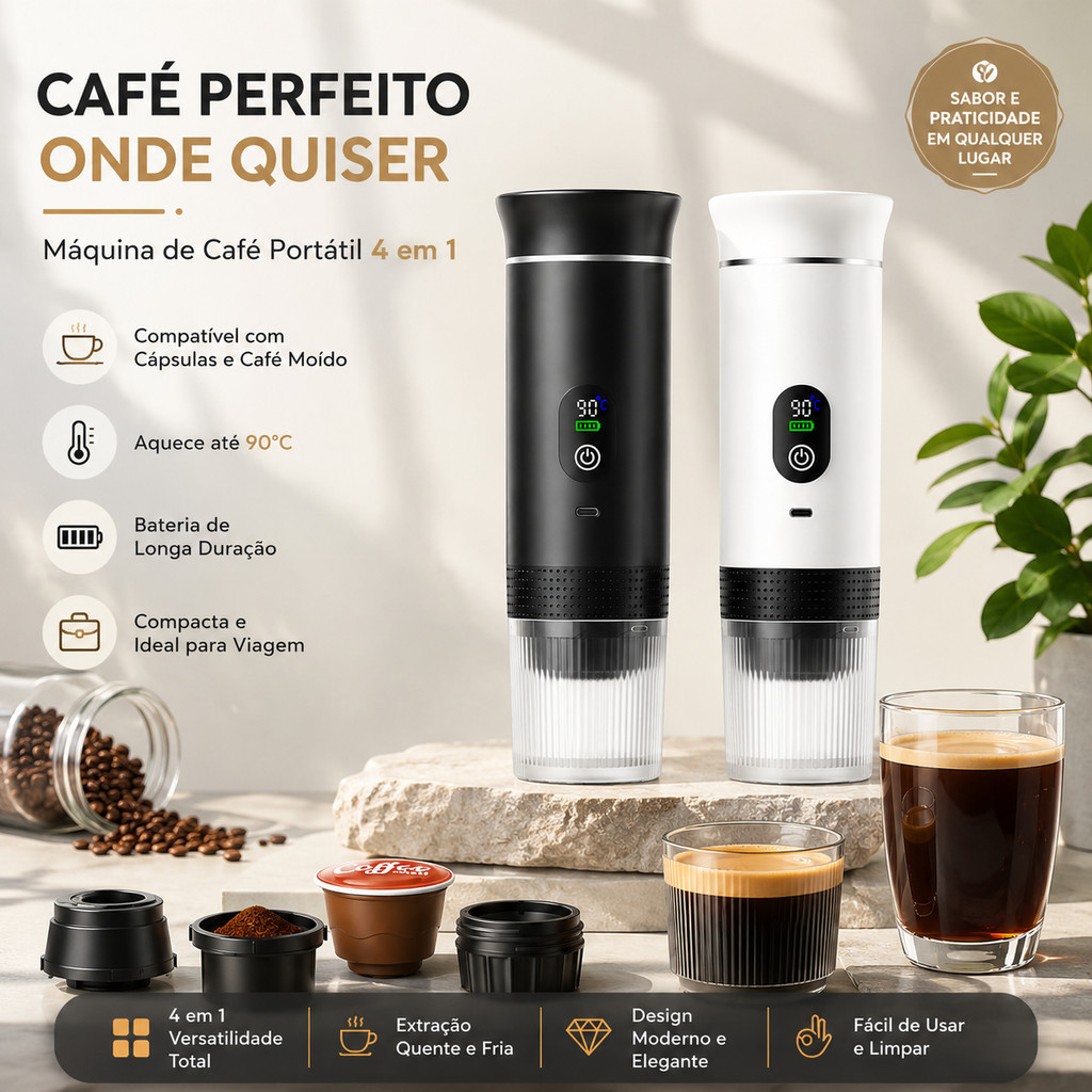 Máquina de Café Portátil 3 Em 1 Com Aquecimento USB Espresso Cápsula Carro Viagem