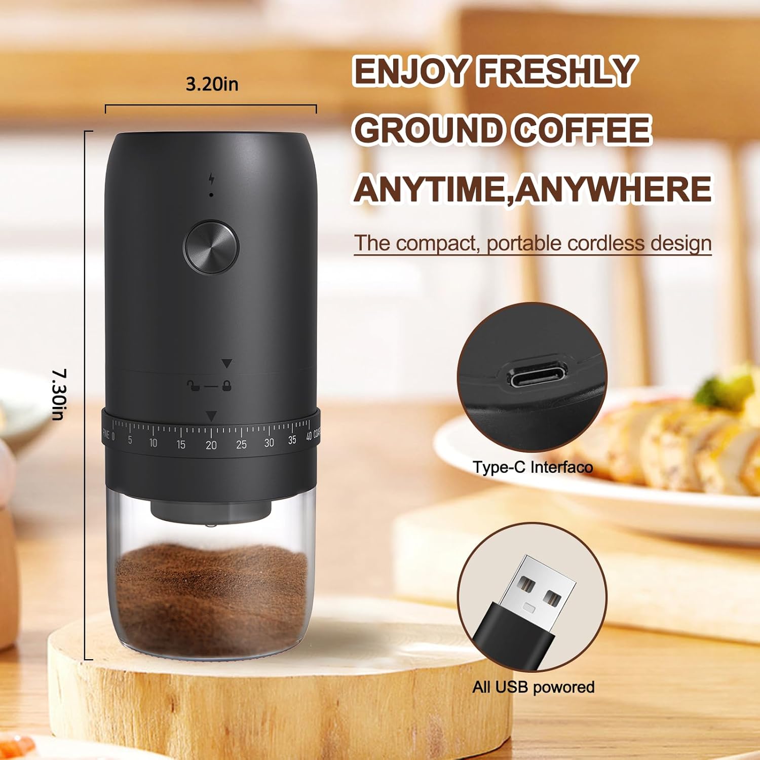 Moedor De Café Elétrico Portátil De Rebarba , Mini De Carregamento Pequeno Com Múltiplas Configurações De Moagem .