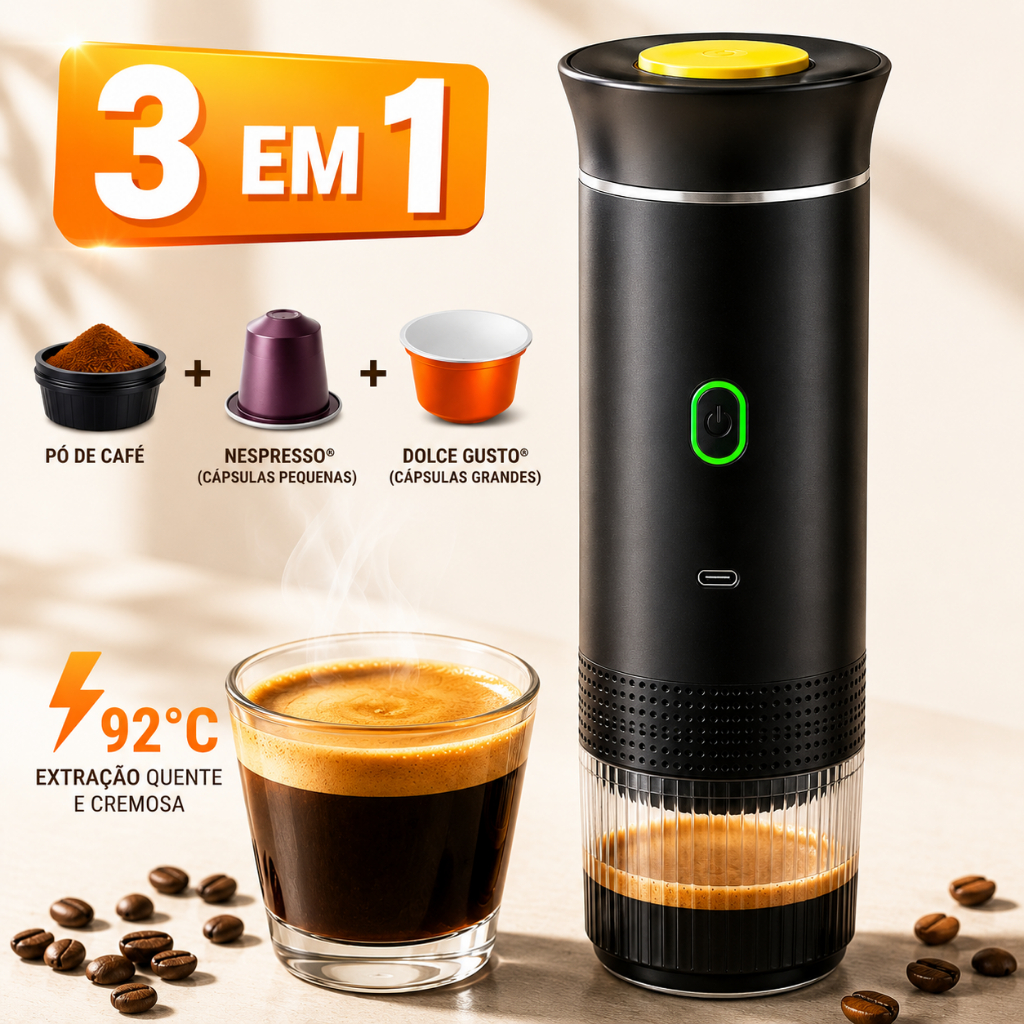Cafeteira Portátil Elétrica 3 em 1 Compatível Nespresso Dolce Gusto Café em Pó USB Recarregável 92°C