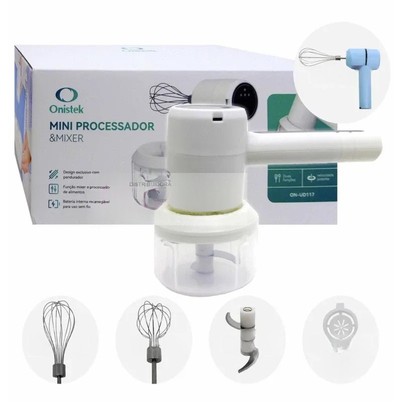 Mini Processador E Mixer 3X1 20w Usb-C Bateria Recarregável 3 Velocidades Silencioso Com Acessórios
