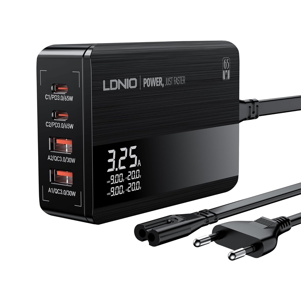 Carregador Mesa Ldnio 65W Usb A/C Fast Carga Display Led