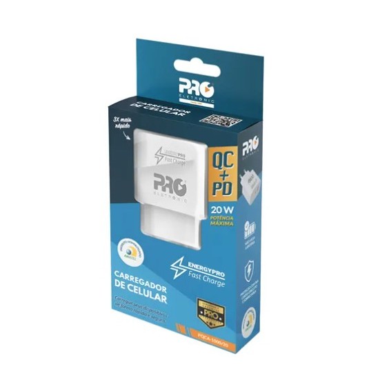 Carregador Fast Charge 20W Usb e Tipo-C - Proeletronic