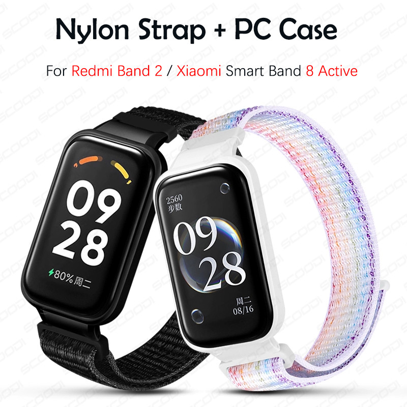 Pulseira De Nylon Com Capa Para PC For Xiaomi Smart Band 9 Active / 8 Active / Redmi band 3 2 Pulseiras Esportivas