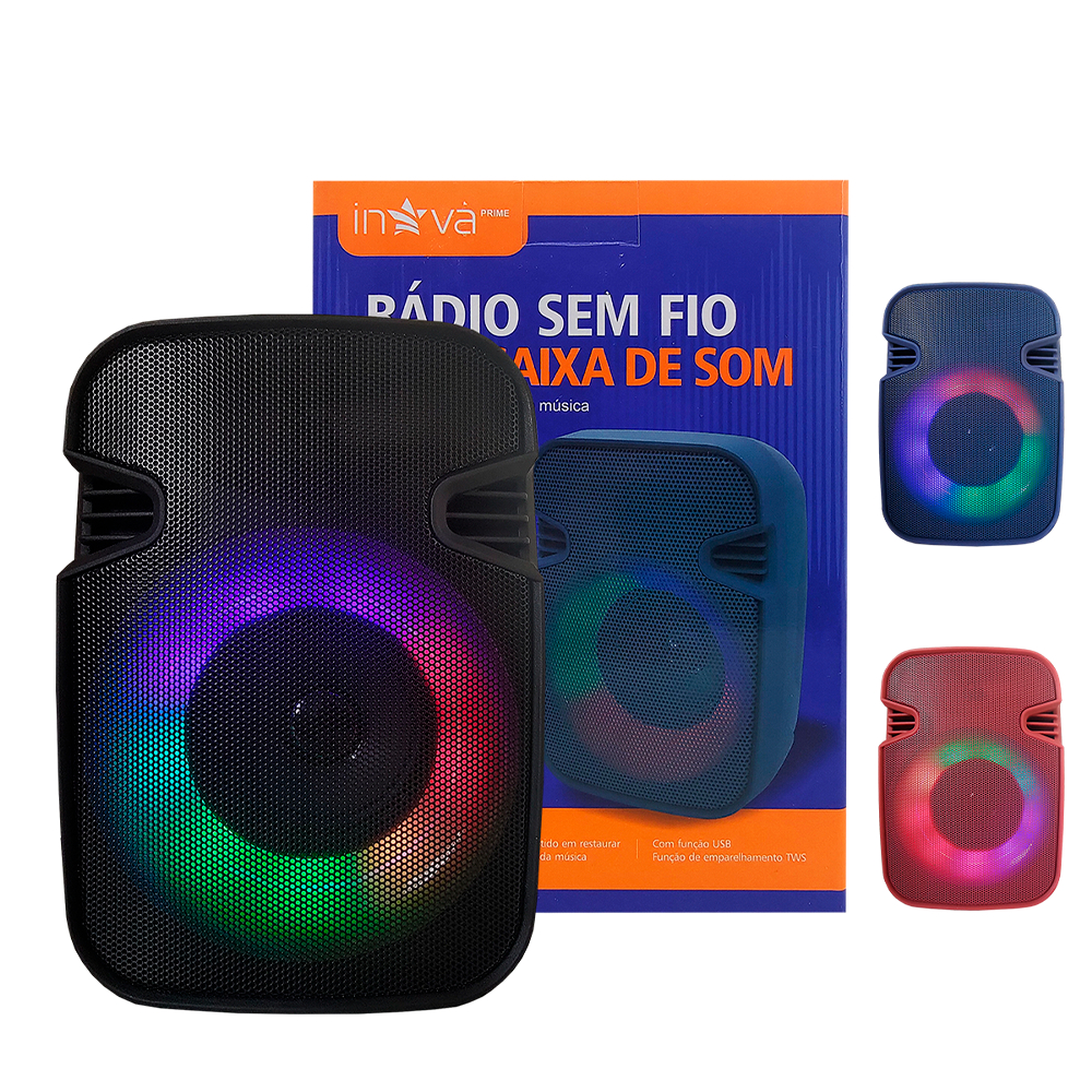 Caixa De Som Bluetooth Sem Fio Inova Usb Mp3 Rádio Fm