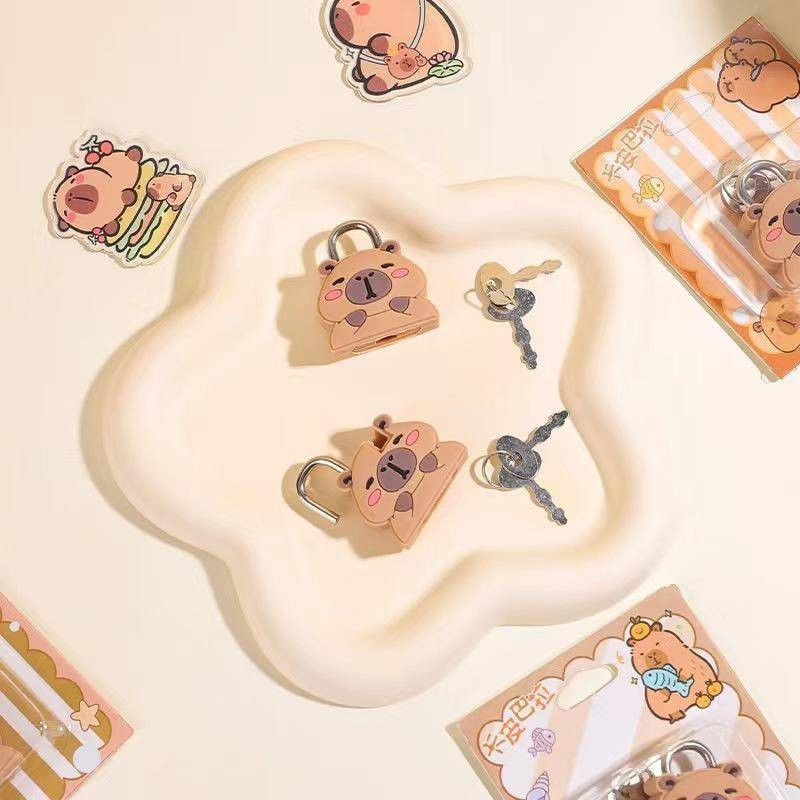 Capybara Lock-Padlock drawer-Cute Cartoon Mini Metal Backpack Suitable for Outdoor Travel, Safe Birthday Gift
