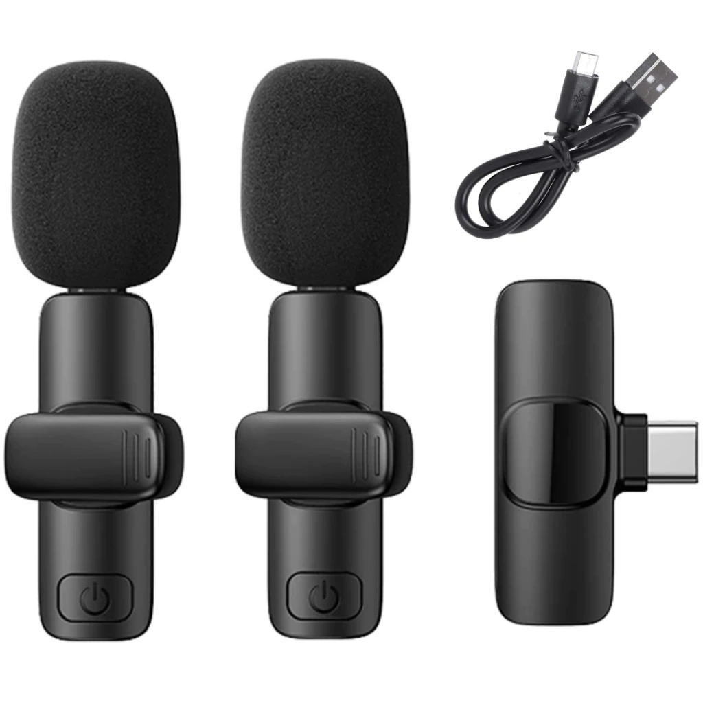 Microfone Wireless Sem Fio Duplo Lapela for iPhone for Type-C