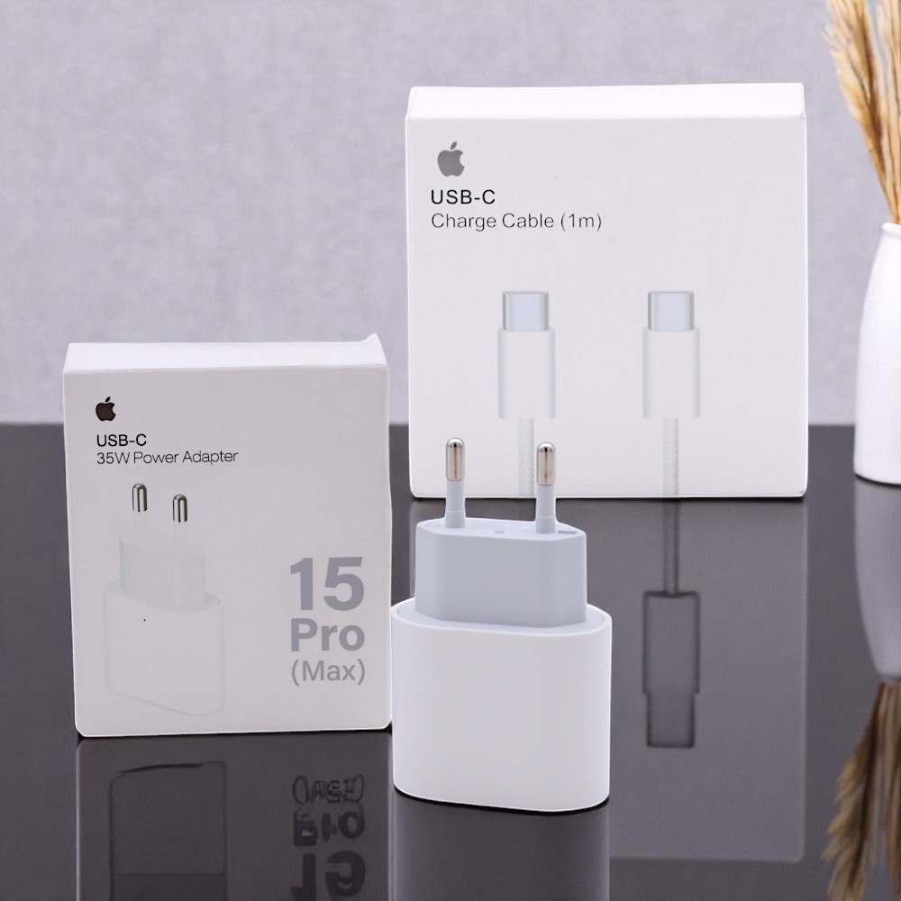 Kit Completo Fonte Carregador para iPhone 15 Pro Max USB-C Turbo 35w + Cabo USB-C 1 Metro
