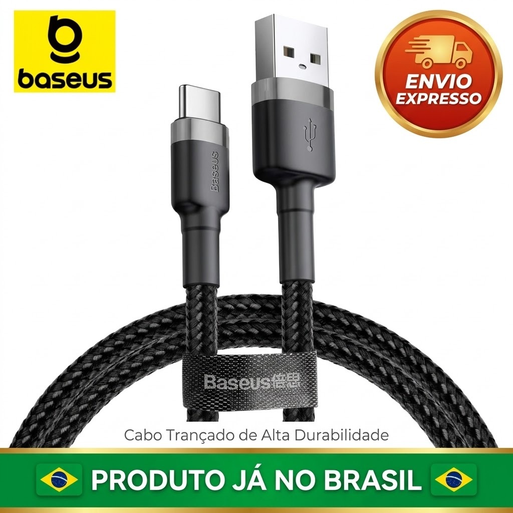 Cabo USB Para Tipo C Baseus 3.A QC3.0 Nylon Carregamento Rápido REFORCADO