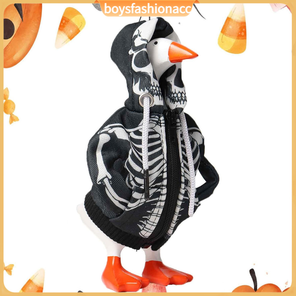 Halloween Mini Goose Costume 7 Inch Table Decoration with Skull Hoodie – Gift for Lovers Cute Desk Ornament Perfect So