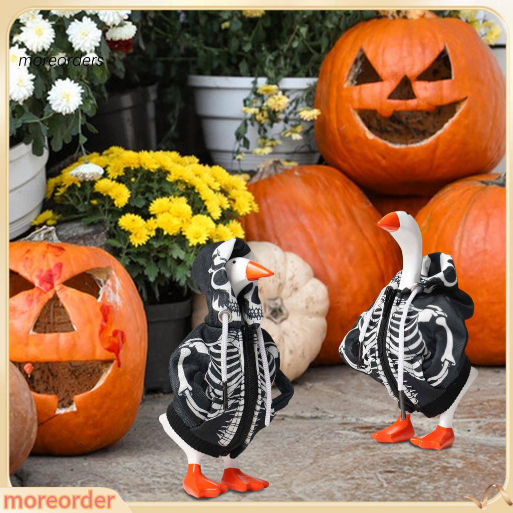 Halloween Mini Goose Costume 7 Inch Table Decoration with Skull Hoodie – Gift for Lovers Cute Desk Ornament for Home a