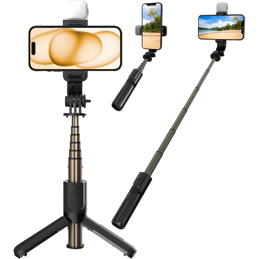 Gshield Tripé Bastão Multifuncional Survivor com Iluminação Flash Selfie Light Ajustável e Controle Bluetooth Removível