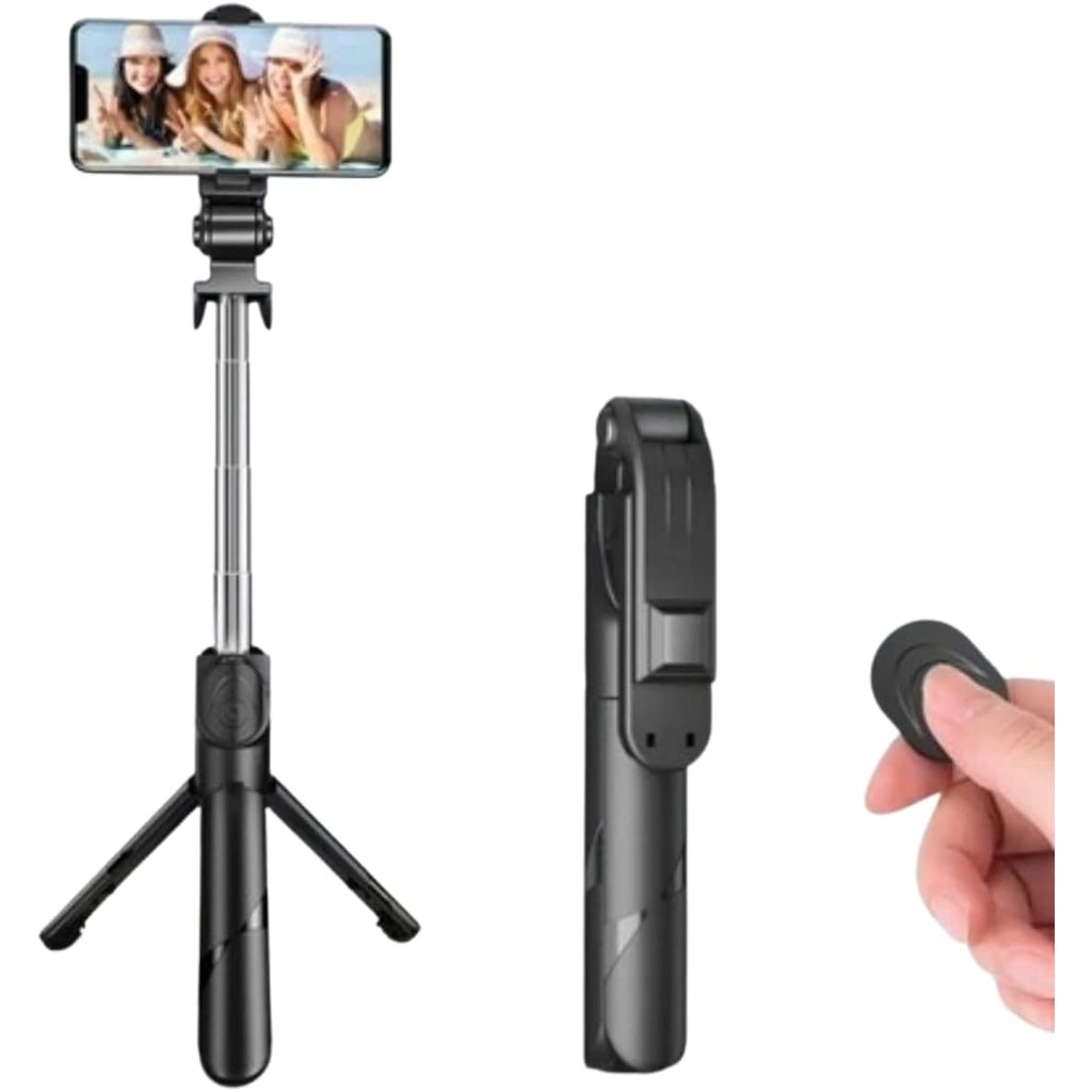 Tripé Bastão de Selfie Bluetooth Recarregável com Controle Remoto – 3 em 1, Ajustável, Dobrável