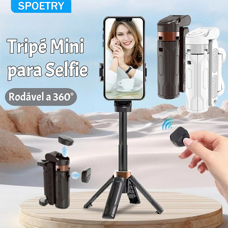 Tripé Mini para Selfies Com Luz LED - Bluetooth, Giratório 360°, Acompanha Controle Remoto, Prático e Leve
