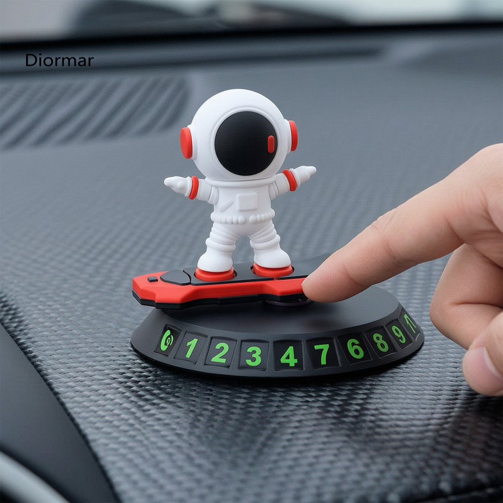 Car Dashboard Decoration Rotating Astronaut Ornament 2-in-1 Digital Parking Number Plate with Anti-slip Base Decor for V