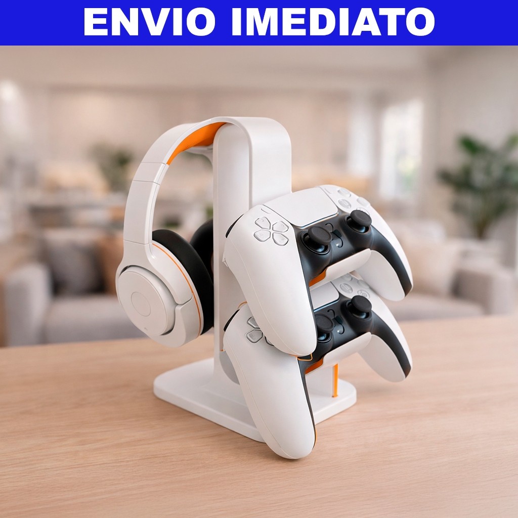 Suporte Gamer para 2 Controles PS5 e Headset – Organizador de Mesa