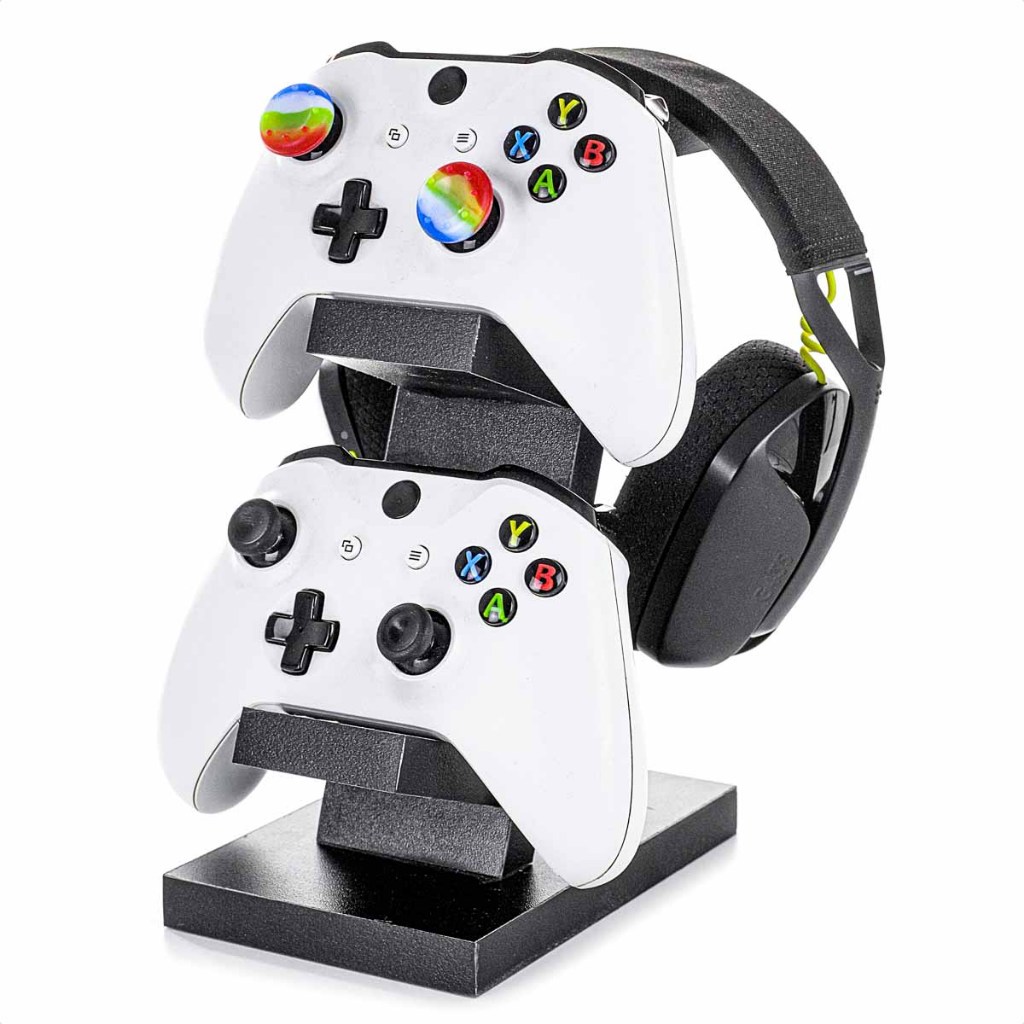 Suporte de Mesa para Headset e 2 Controles Vídeo Game Madeira Mdf Minimalista Compacto e Resistente
