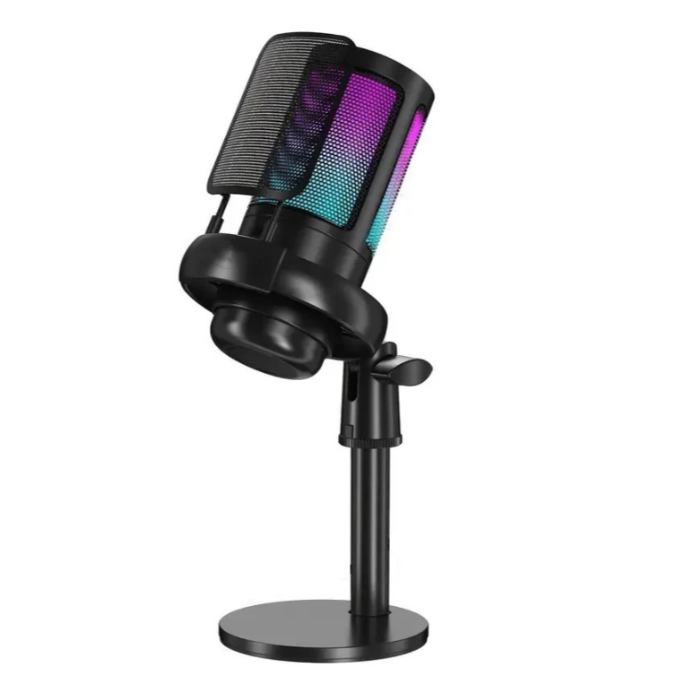 Microfone Condensador RGB Gamer USB-C Cabo 1.8 Metros