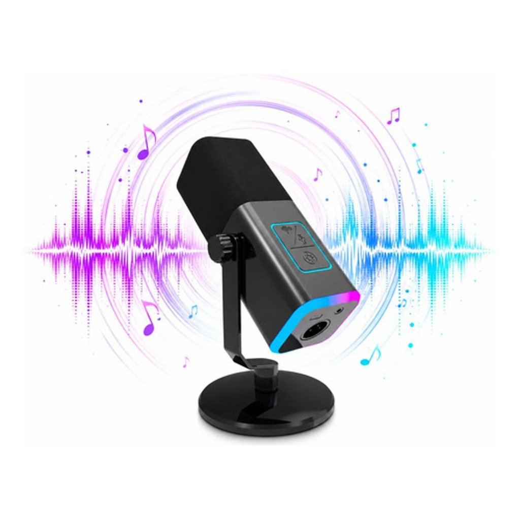 Microfone Usb Profissional Rgb Cardioide Para Podcast Live Preto