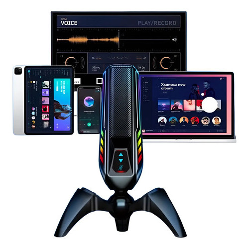 Microfone Gamer Led Rgb Stream Live Podcast Unidirecional