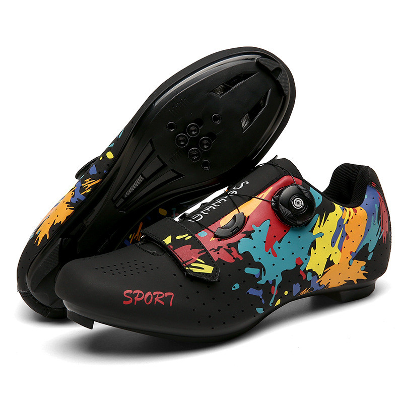 Men Women SPD MTB Cycling Shoes Hard Sole Breathable Mountain Bike Shoes with Cleats, Adjustable Buckle Strap for Road B