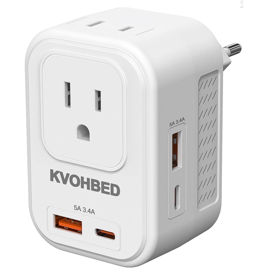 Voltage Converter US to Europe Travel: 220V to 110V Converter for European Country, Adapter with Fast Charging 2 USB A&2
