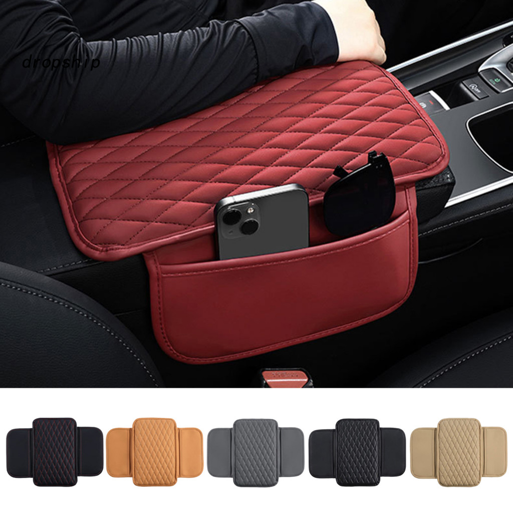 Car Armrest Cover Premium Leather Protector Mat with Side Storage Pockets Console Cushion for Truck Rv Suv Durable Acces
