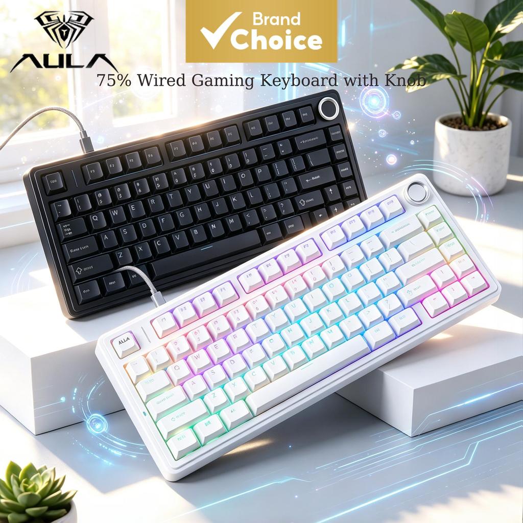 Teclados com Fio Aula F75 Gaming 75% 80 Teclas Retroiluminação RGB ABS Tampas de Tecla Estrutura de Gaxeta Troca a
