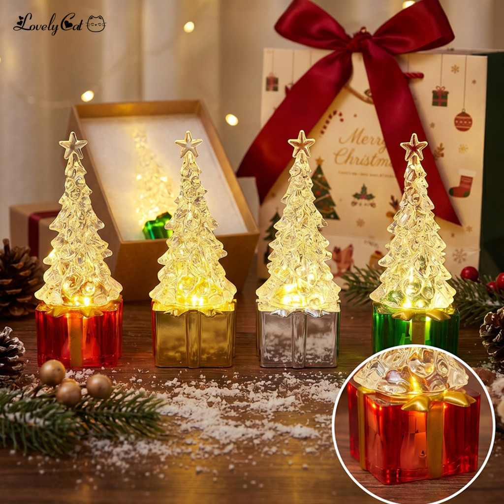 Holiday Ornament for Bedside Table Small Christmas Tree with Lights Mini Led Light-up Faux Figurine Xmas Centerpiece Gif