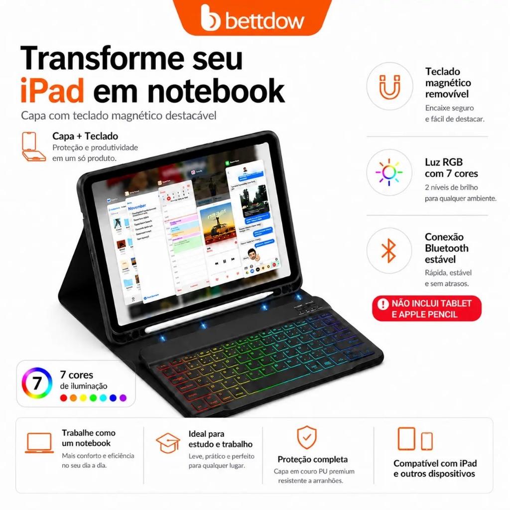 BETTDOW iPad Keyboard Case iPad Case with Keyboard with Magnetic Pencil Holder Gen10 10.9 Air4 5 10.9 Gen7 8 9