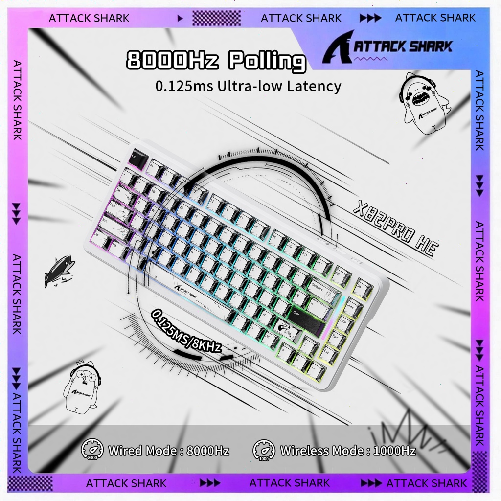 ATTACK SHARK X82 PRO HE Wireless RT Mechanical Gaming Keyboard, Hall Effect Magnetic Switch,8K Polling,0.01mm Accuracy