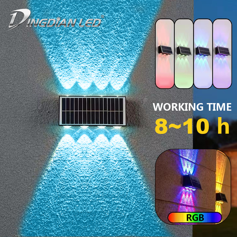 Nova Luminária de Parede Solar Externa Moderna com 8/6/4 LEDs à Prova d'Água, Spotlight RGB Quente para Decoração de