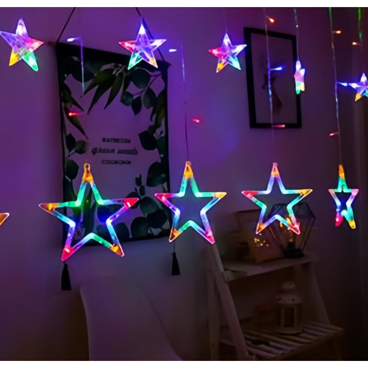 Estrelas de Natal Cascata Pisca-Pisca Luz Led 3m RGB Amarela Decoração Cortina Led Sacada 8 Modos