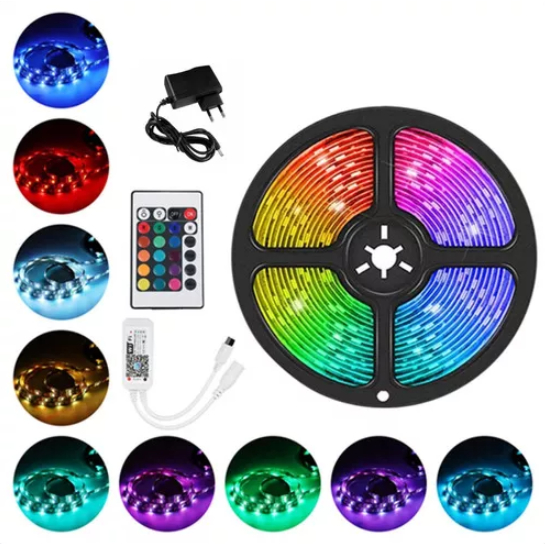 Fita LED RGB 5050 Premium 5m 300 LEDs Prova D'Água IP65 com Controle e Opção de Fonte Decoração Novo