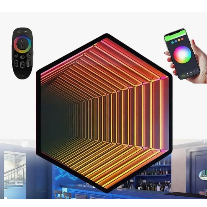 Espelho LED 3D Infinito RGB – Decoração Moderna de LUXO com Controle Varias Cores