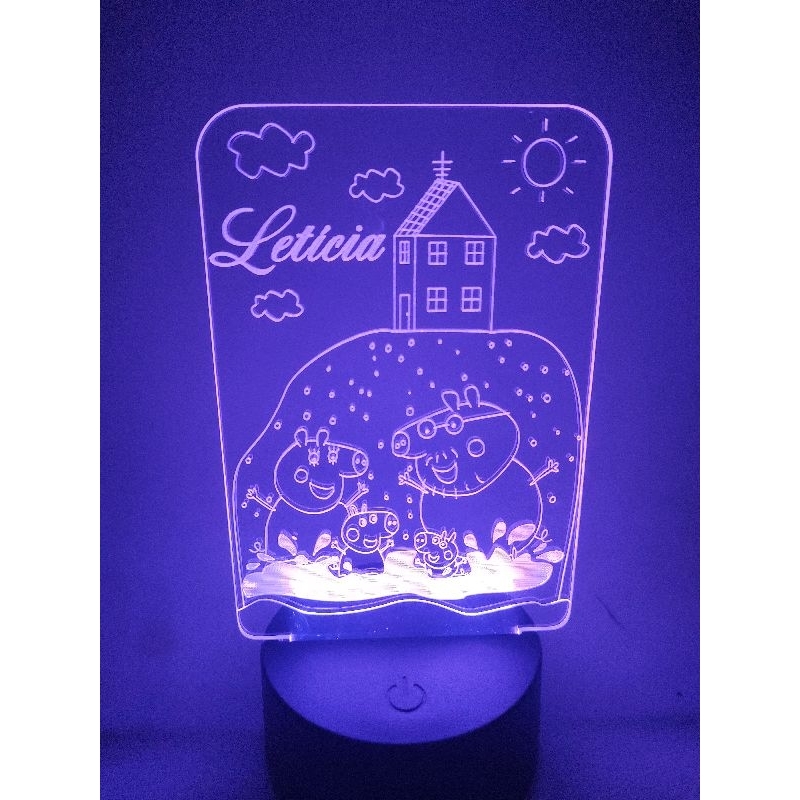 Luminária Led Peppa Pig e família decoração RGB 16 cores com controle remoto